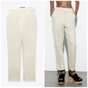ZARA LINEN BLEND GOLD PANTS WITH METALLIC THREAD